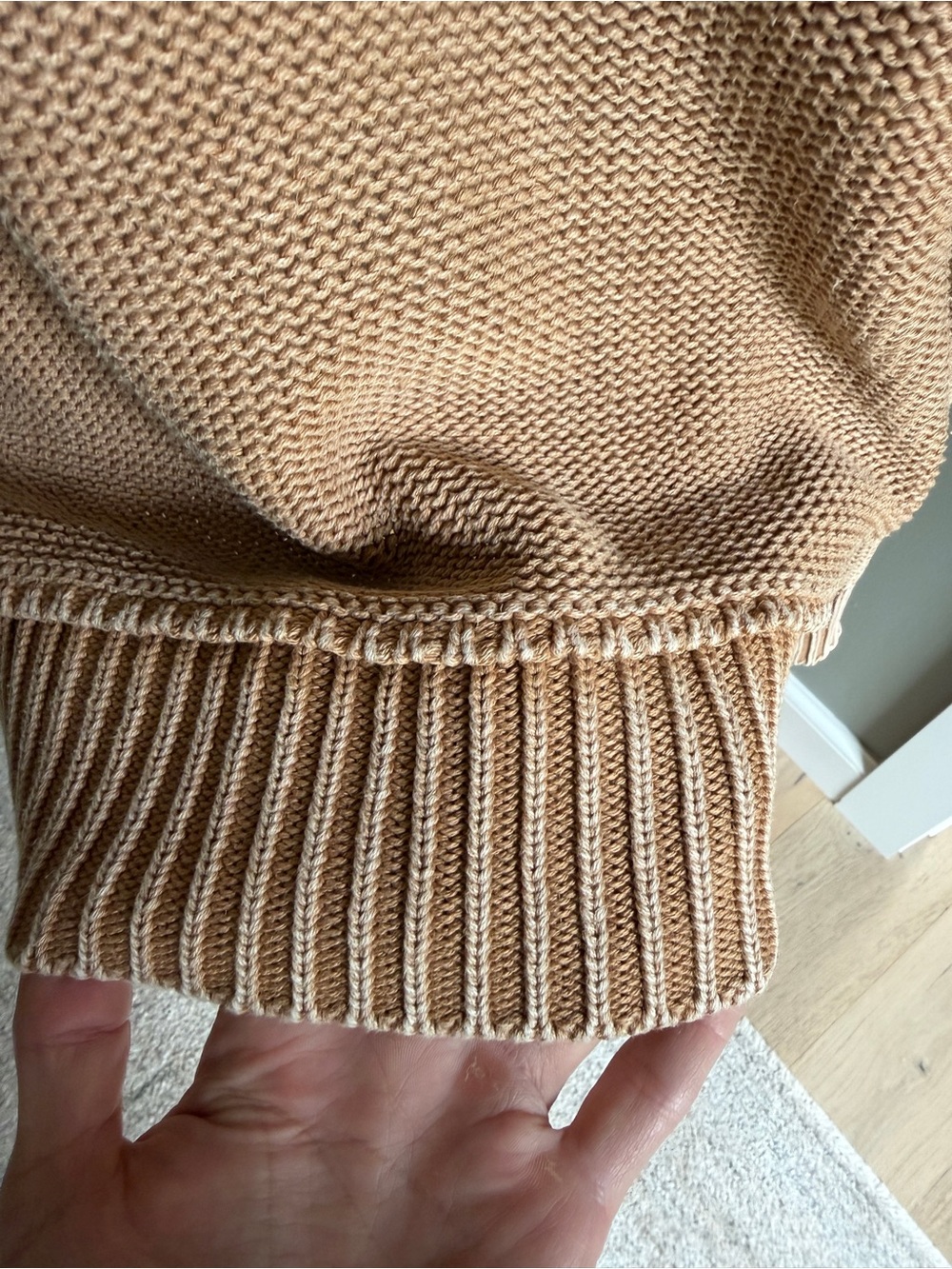 American Eagle 100% cotton camel v-neck oversized knit sweater | size small - Picture 6 of 11